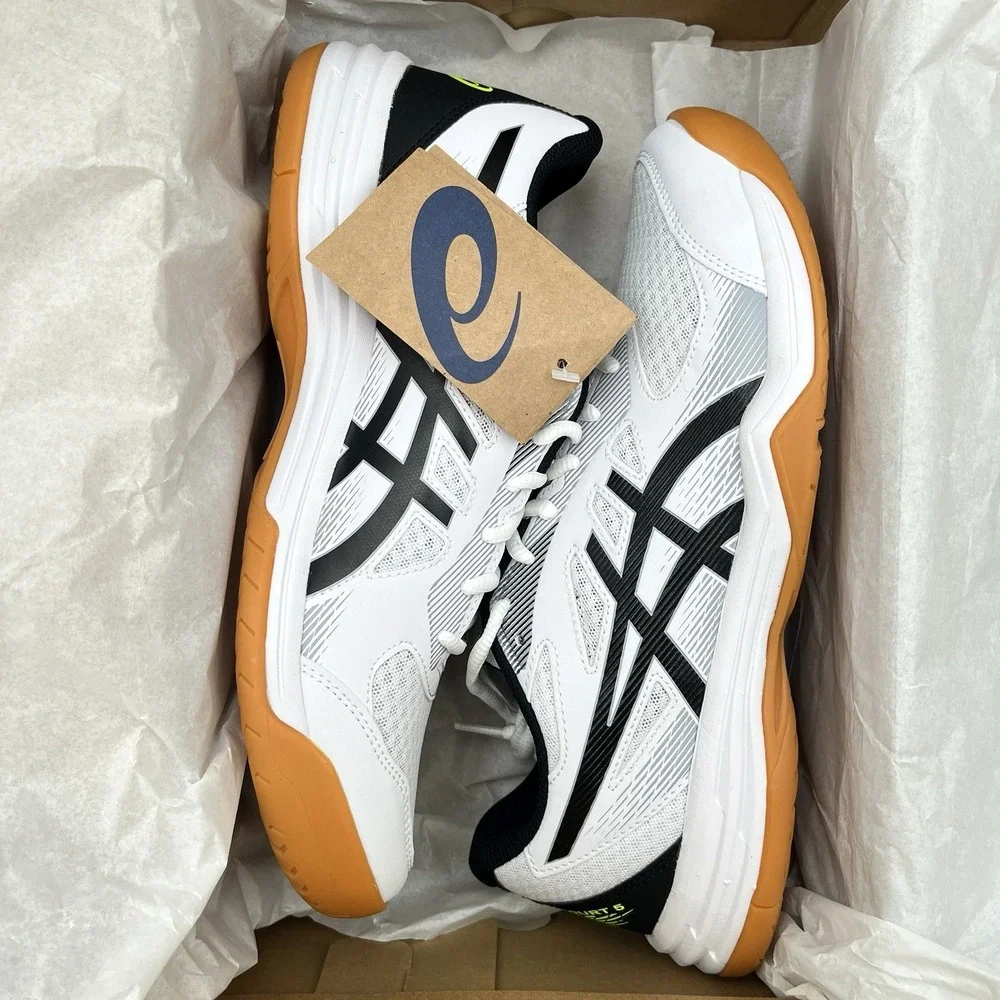 Asics Upcourt 5 Mens Volleyball Shoes Size 8 White Safety Yellow‎ Black Gum Sole